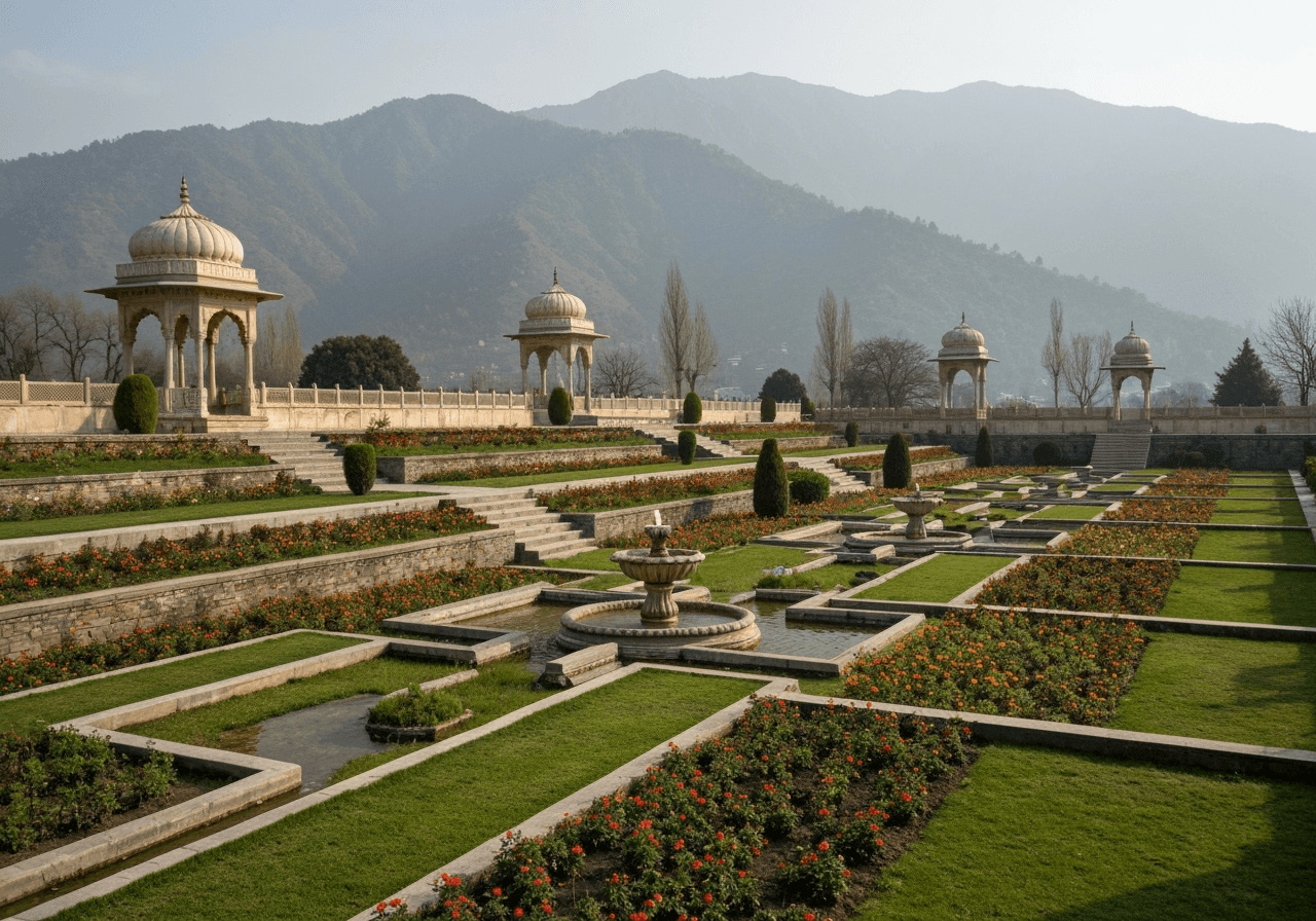 Beautiful Mughal Gardens in Srinagar Kashmir.