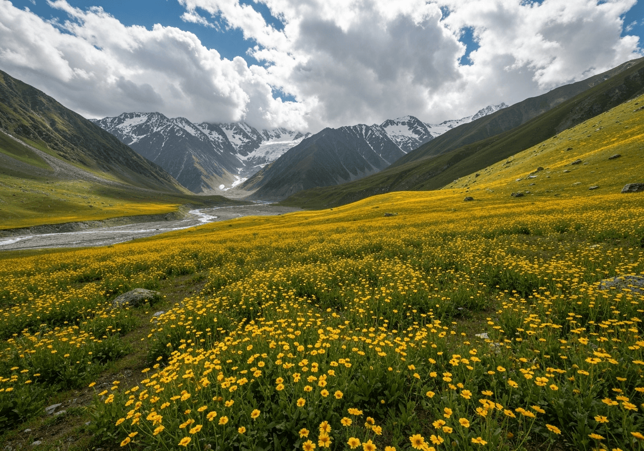 Sonamarg meadows in Kashmir with mountain backdrop.